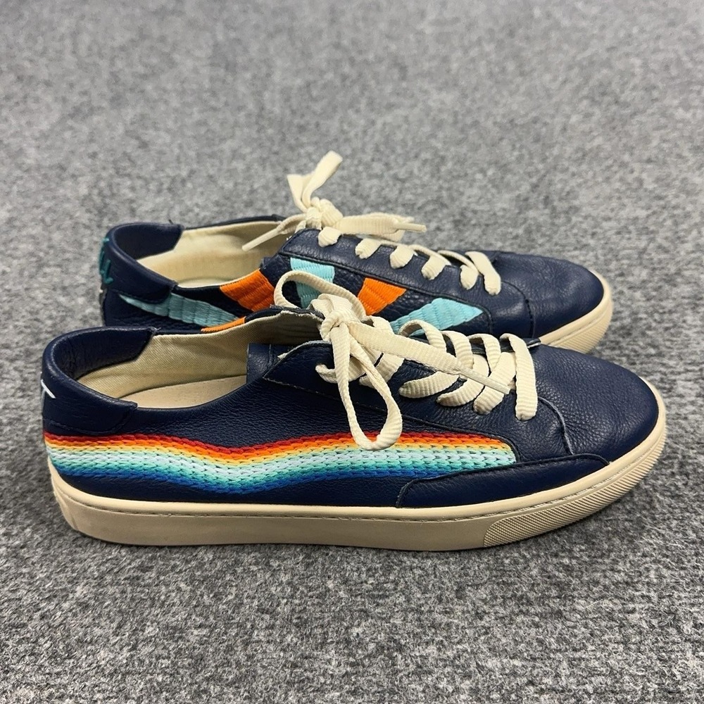 Soludos Chill Out Shoes Womens Size 9 Blue Rainbow Leather Sneakers Embroidered